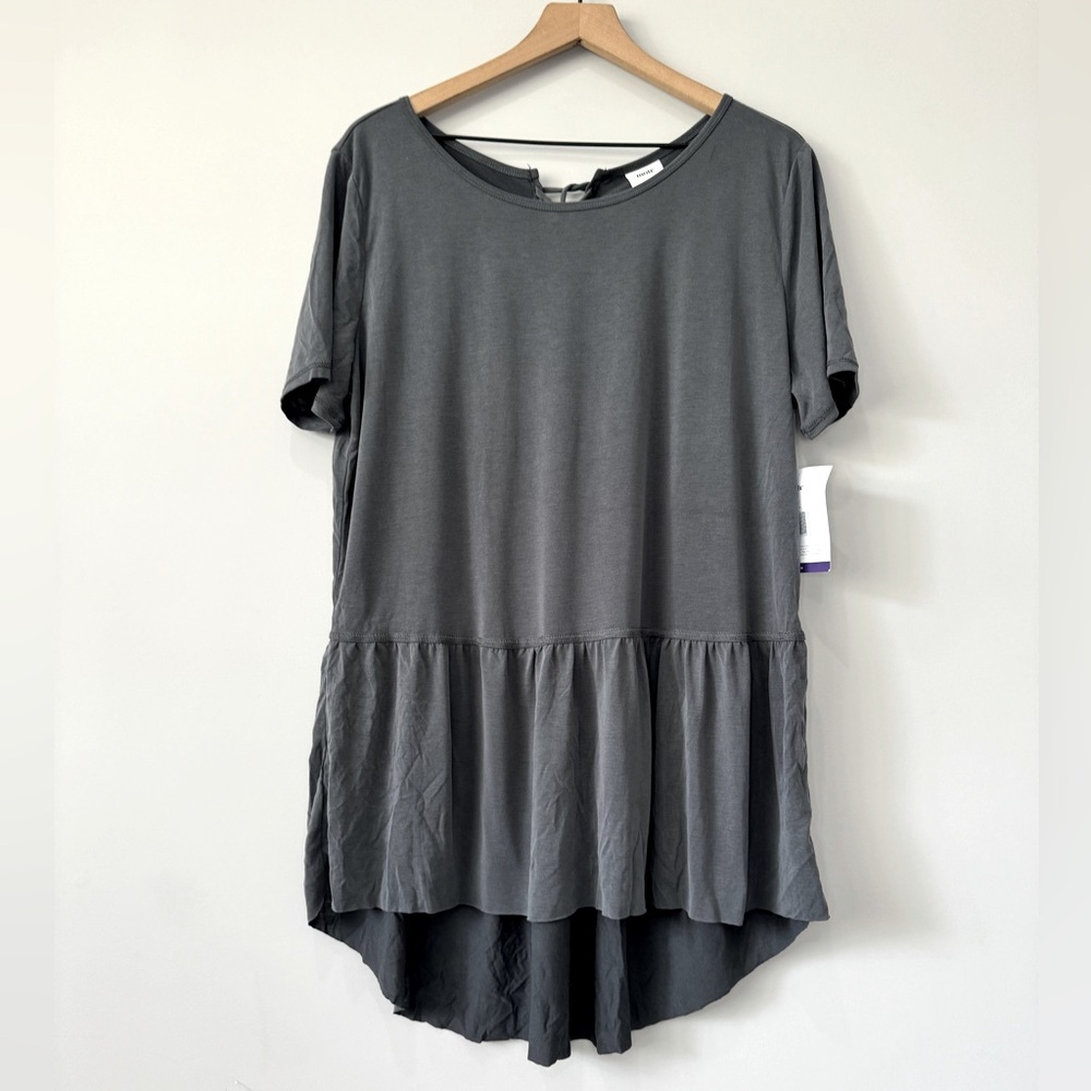 Mote NWT babydoll lace up back high low tunic length short sleeve top XXL